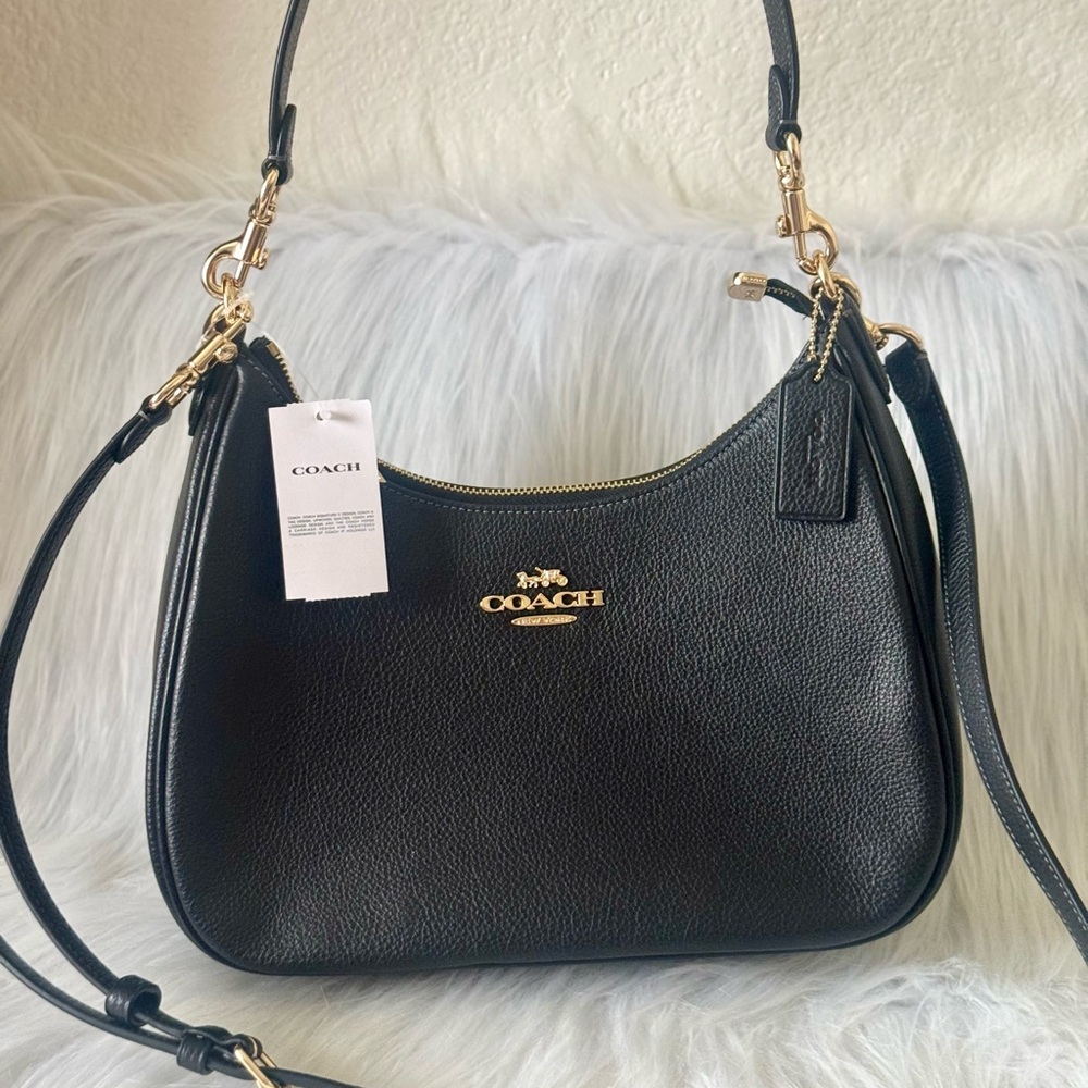 NWT Coach Purse Teri Hobo Pebbled Leather Bag CV935 In Gold/Black